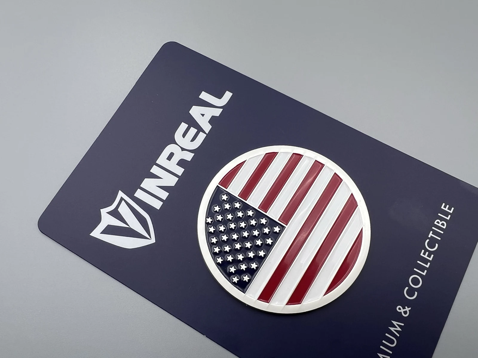 Metal flag magnet with branded display card packaging
